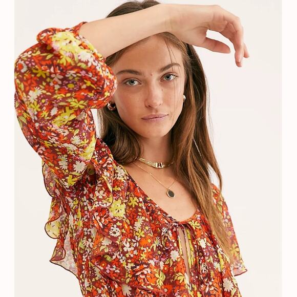 Free People Intimately Free Say It To Me Floral Boho Prairie Bodysuit Size Small - Picture 10 of 11